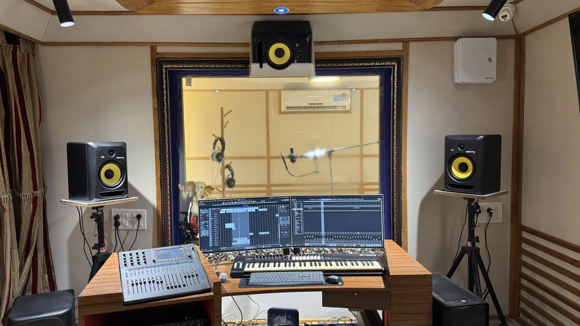 Bhramnaad Studio mixing desk with 5.1 monitors